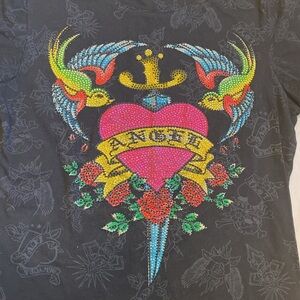 Vintage LA CULTURE Y2K Tattoo Rhinestone 100% Cotton Top - Size S